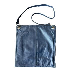 Vintage Mark Rudolph Bag Womens Medium Blue Leather Suede Lining Grommet Snap